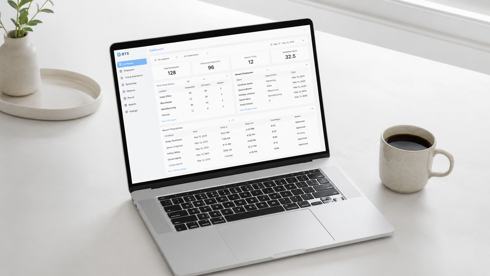 BTS time and attendance software for payroll and job costing